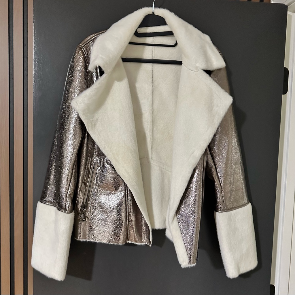 Apparis Metallic And White Teddy Jacket